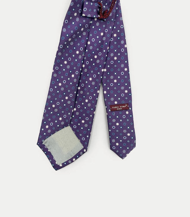 Retro cravatta viola in seta twill stampata con pattern misto