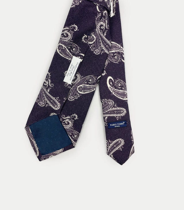 Retro cravatta viola con paisley in lana e seta
