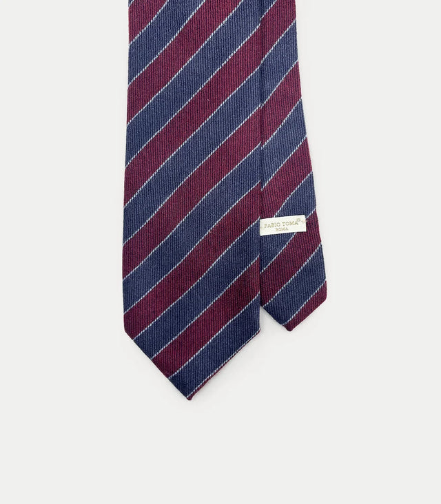 Cravatta a righe blu e bordeaux in cashmere