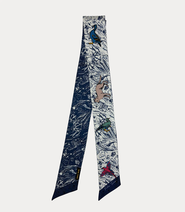 Twilly donna in seta 100% blu e avorio con fantasia di cacciagione inglese