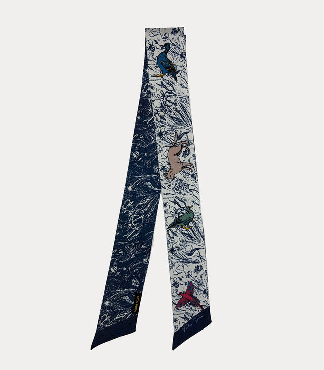 Twilly donna in seta 100% blu e avorio con fantasia di cacciagione inglese